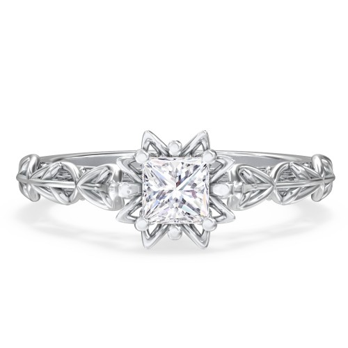 Solitaire Diamond Engagement Ring with Leaf and Vine Details - "The Ava" – 9kt White Gold