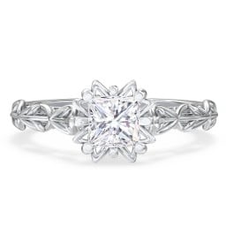 Solitaire Diamond Engagement Ring with Leaf and Vine Details - "The Ava"
