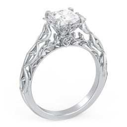Solitaire Diamond Engagement Ring with Leaf and Vine Details - "The Ava"