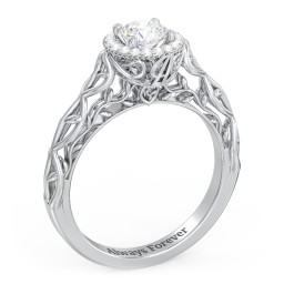 Diamond Halo Engagement Ring with Leaf and Vine Details - "The Ava"