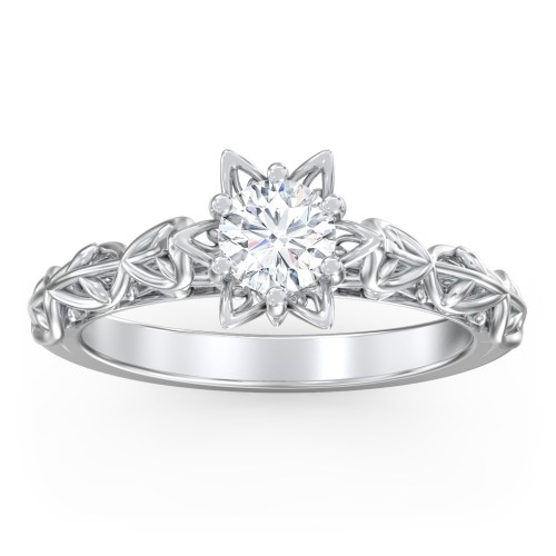 Solitaire Diamond Engagement Ring with Leaf and Vine Details - "The Ava"