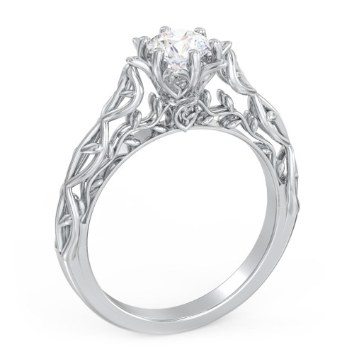 Solitaire Diamond Engagement Ring with Leaf and Vine Details - "The Ava" – 9kt White Gold