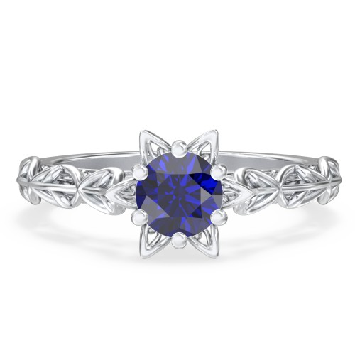 Solitaire Diamond Engagement Ring with Leaf and Vine Details - "The Ava" – 9kt White Gold with 09BSAP-RD-0.70