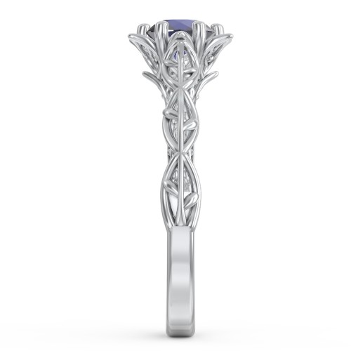 Solitaire Diamond Engagement Ring with Leaf and Vine Details - "The Ava" – 9kt White Gold with 09BSAP-RD-0.70