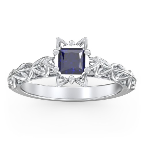 Solitaire Diamond Engagement Ring with Leaf and Vine Details - "The Ava" – 9kt White Gold with 09BSAP-RD-0.70