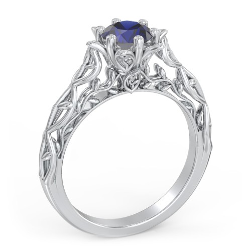 Solitaire Diamond Engagement Ring with Leaf and Vine Details - "The Ava" – 9kt White Gold with 09BSAP-RD-0.70