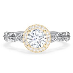 Diamond Halo Engagement Ring with Leaf and Vine Details - "The Ava"