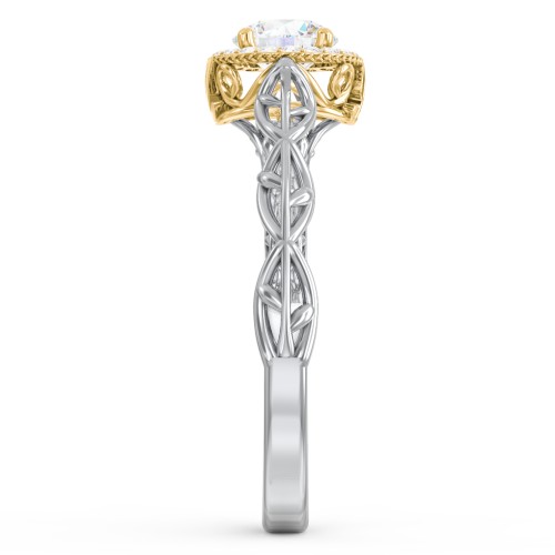 Diamond Halo Engagement Ring with Leaf and Vine Details - "The Ava" – 14K White Gold with Lab Diamond
