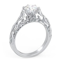 Solitaire Diamond Engagement Ring with Leaf and Vine Details - "The Ava"