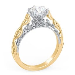 Solitaire Diamond Engagement Ring with Leaf and Vine Details - "The Ava"