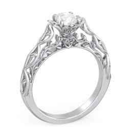 Solitaire Diamond Engagement Ring with Leaf and Vine Details - "The Ava"
