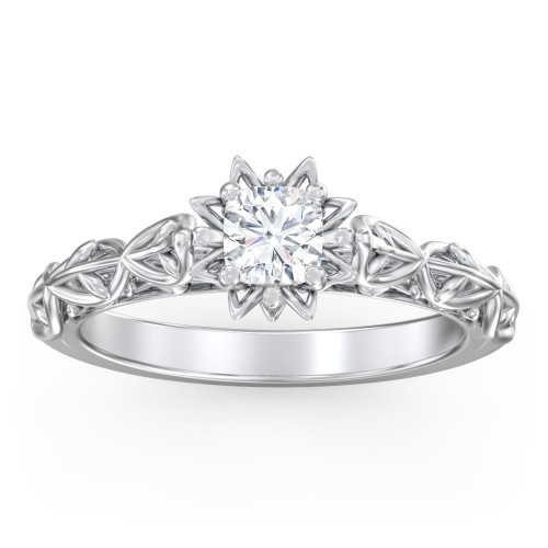 Solitaire Diamond Engagement Ring with Leaf and Vine Details - "The Ava" – 9kt White Gold