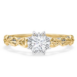 Solitaire Diamond Engagement Ring with Leaf and Vine Details - "The Ava" in 9K Solid Yellow Gold