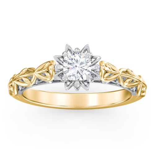 Solitaire Diamond Engagement Ring with Leaf and Vine Details - "The Ava" – 9kt Yellow Gold