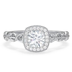 Diamond Halo Engagement Ring with Leaf and Vine Details - "The Ava"