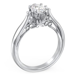 Classic Solitaire Diamond Engagement Ring with Butterfly and Scroll Details - "The Sophia"
