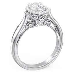 Classic Halo Diamond Engagement Ring and Butterfly and Scroll Details - "The Sophia"