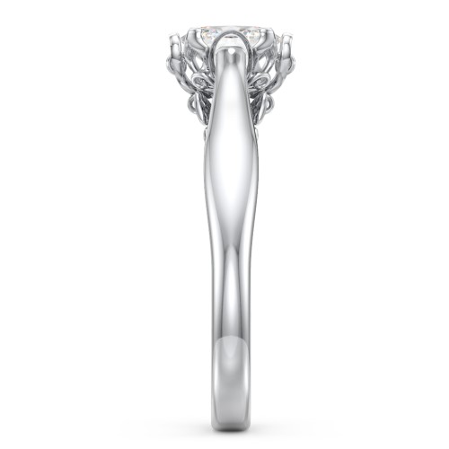 Classic Solitaire Diamond Engagement Ring with Butterfly and Scroll Details - "The Sophia"