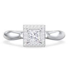 Classic Halo Diamond Engagement Ring and Butterfly and Scroll Details - "The Sophia" – 9kt White Gold with Lab Diamond