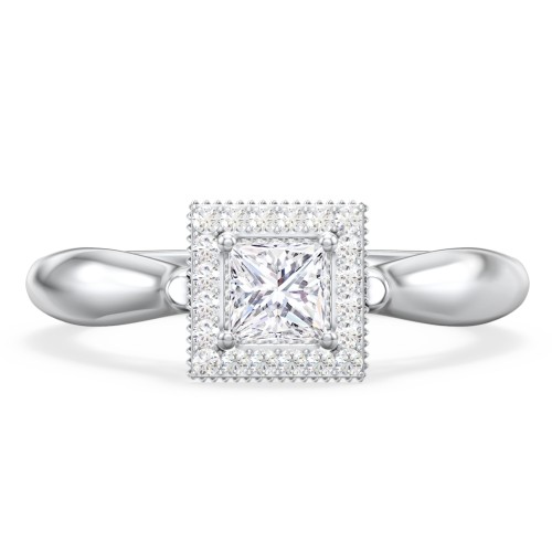 Classic Halo Diamond Engagement Ring and Butterfly and Scroll Details - "The Sophia" – 9kt White Gold with Lab Diamond