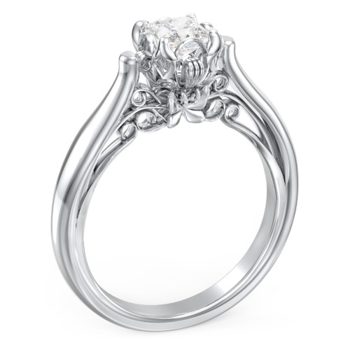 Classic Solitaire Diamond Engagement Ring with Butterfly and Scroll Details - "The Sophia"