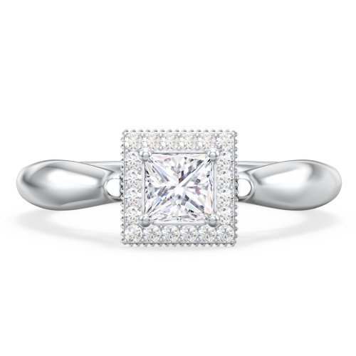 Classic Halo Diamond Engagement Ring and Butterfly and Scroll Details - "The Sophia" – 9kt White Gold with Lab Diamond