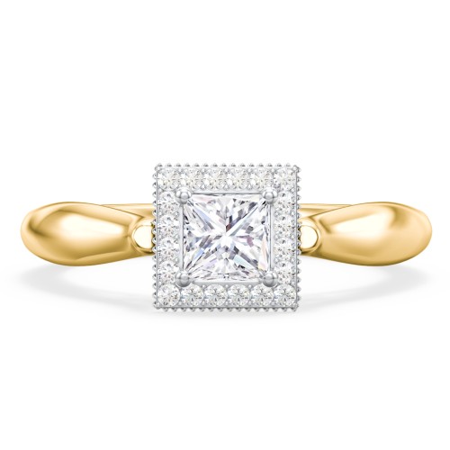 Classic Halo Diamond Engagement Ring and Butterfly and Scroll Details - "The Sophia" – 9kt Yellow Gold with Lab Diamond