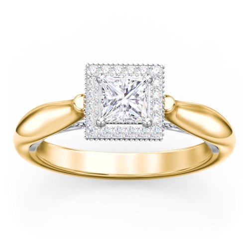 Classic Halo Diamond Engagement Ring and Butterfly and Scroll Details - "The Sophia" – 9kt Yellow Gold with Lab Diamond