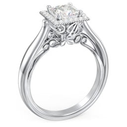 Classic Halo Diamond Engagement Ring and Butterfly and Scroll Details - "The Sophia"