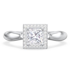 Classic Halo Diamond Engagement Ring and Butterfly and Scroll Details - "The Sophia" – 9kt White Gold with Lab Diamond