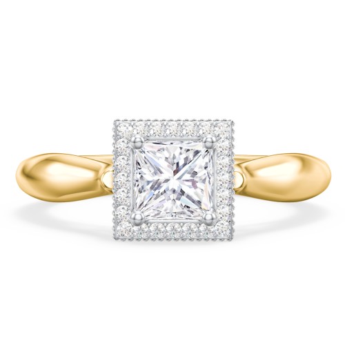 Classic Halo Diamond Engagement Ring and Butterfly and Scroll Details - "The Sophia" – 9kt Yellow Gold with Lab Diamond