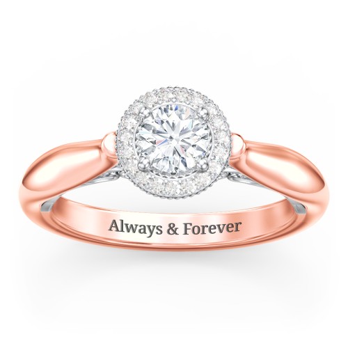Classic Halo Diamond Engagement Ring and Butterfly and Scroll Details - "The Sophia" – 9kt Rose Gold with Lab Diamond
