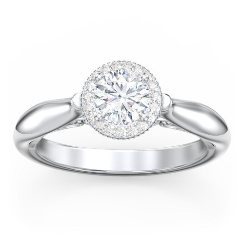 Classic Halo Diamond Engagement Ring and Butterfly and Scroll Details - "The Sophia" – 9kt White Gold with Lab Diamond