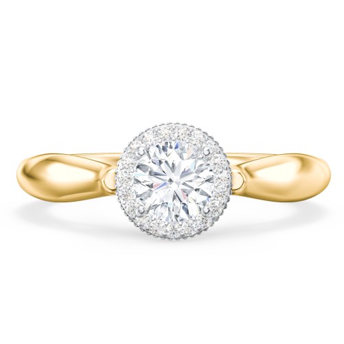 Classic Halo Diamond Engagement Ring and Butterfly and Scroll Details - "The Sophia" – 9kt Yellow Gold with Lab Diamond