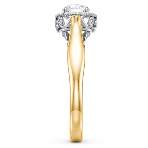 Classic Halo Diamond Engagement Ring and Butterfly and Scroll Details - "The Sophia" – 9kt Yellow Gold with Lab Diamond
