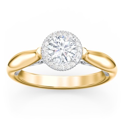 Classic Halo Diamond Engagement Ring and Butterfly and Scroll Details - "The Sophia" – 9kt Yellow Gold with Lab Diamond