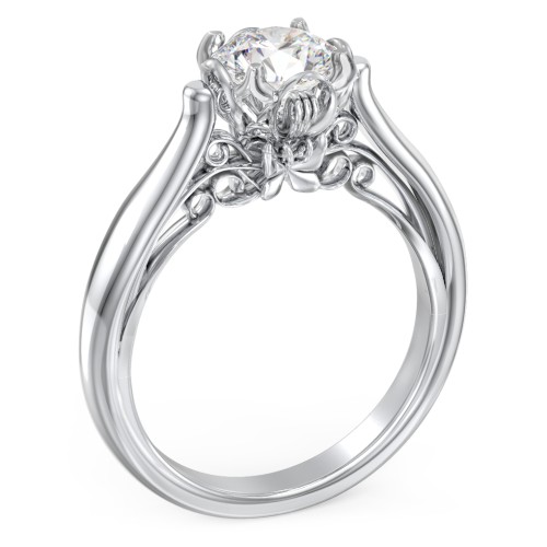 Classic Solitaire Diamond Engagement Ring with Butterfly and Scroll Details - "The Sophia"