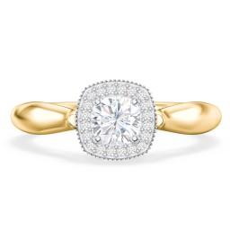 Classic Halo Diamond Engagement Ring and Butterfly and Scroll Details - "The Sophia" in 9K Solid Yellow Gold