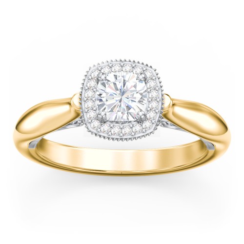 Classic Halo Diamond Engagement Ring and Butterfly and Scroll Details - "The Sophia" – 9kt Yellow Gold with Lab Diamond