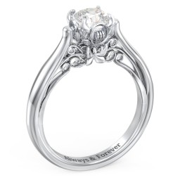 Classic Solitaire Diamond Engagement Ring with Butterfly and Scroll Details - "The Sophia"