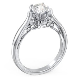 Classic Solitaire Diamond Engagement Ring with Butterfly and Scroll Details - "The Sophia"