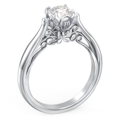 Classic Solitaire Diamond Engagement Ring with Butterfly and Scroll Details - "The Sophia"