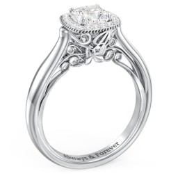 Classic Halo Diamond Engagement Ring and Butterfly and Scroll Details - "The Sophia"