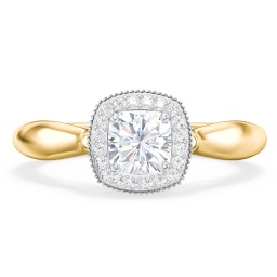 Classic Halo Diamond Engagement Ring and Butterfly and Scroll Details - "The Sophia" in 9K Solid Yellow Gold