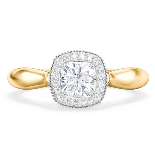 Classic Halo Diamond Engagement Ring and Butterfly and Scroll Details - "The Sophia" – 9kt Yellow Gold with Lab Diamond
