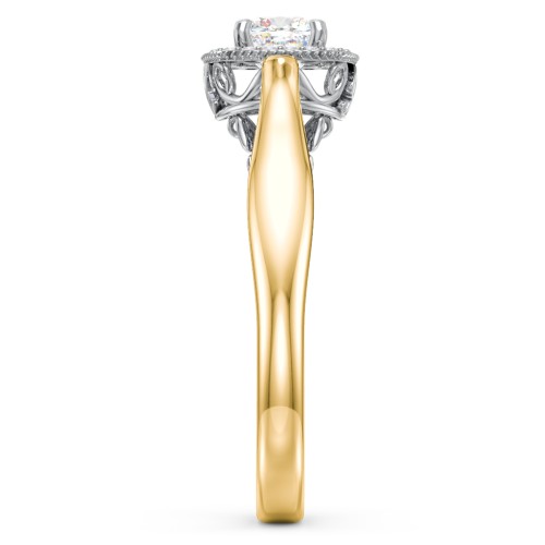 Classic Halo Diamond Engagement Ring and Butterfly and Scroll Details - "The Sophia" – 9kt Yellow Gold with Lab Diamond