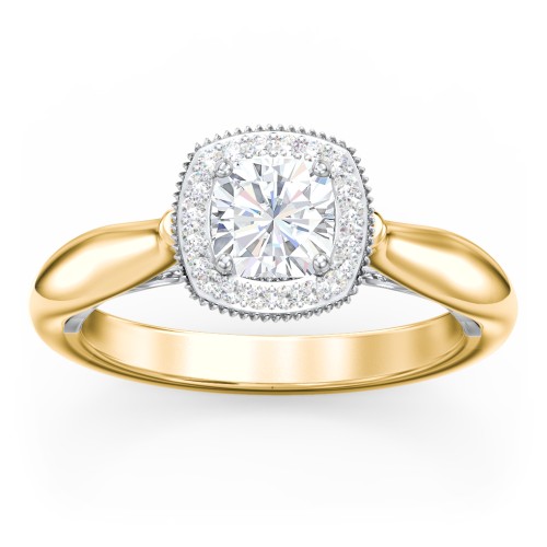 Classic Halo Diamond Engagement Ring and Butterfly and Scroll Details - "The Sophia" – 9kt Yellow Gold with Lab Diamond