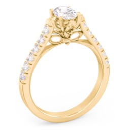 Solitaire Diamond Engagement Ring with Accents and Bow Detail in 9K Solid Yellow Gold