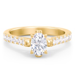 Solitaire Diamond Engagement Ring with Accents and Bow Detail in 9K Solid Yellow Gold