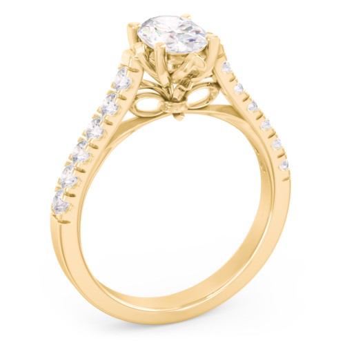 Solitaire Diamond Engagement Ring with Accents and Bow Detail